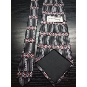 Mario Ferrari Silk Tie Geometric Black Gray Red Pattern 4" Wide Classic USA